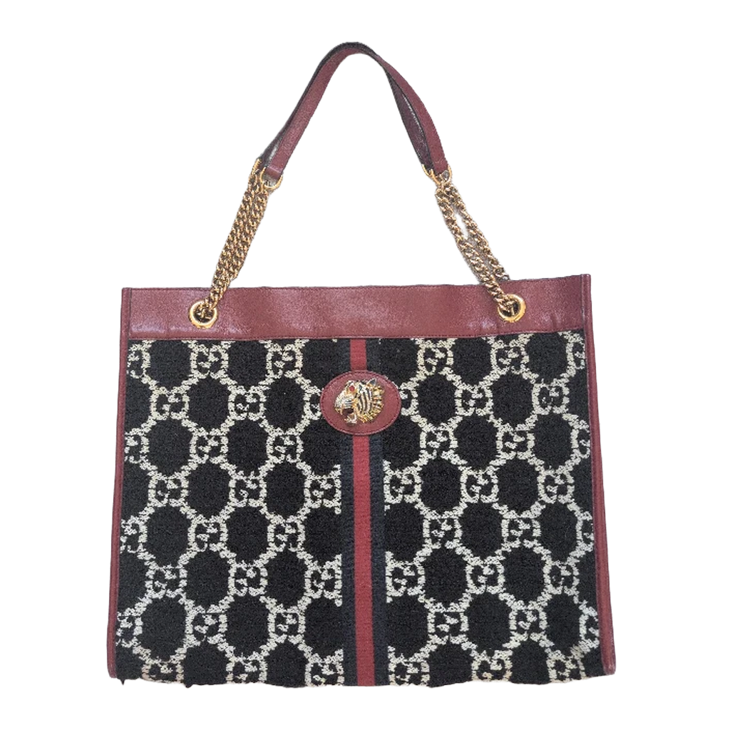 Pre-Owned Gucci Rajah Large Tote Black Red White GG Tweed