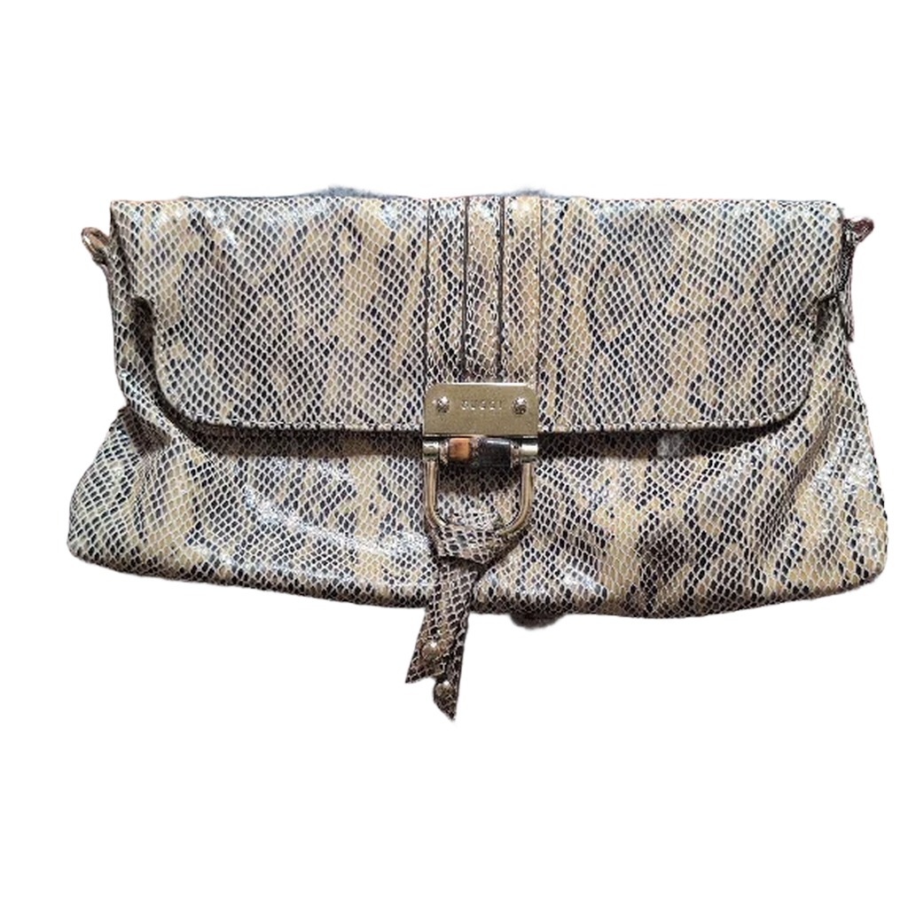 Gucci Python & Leather Croisette Bamboo Clutch