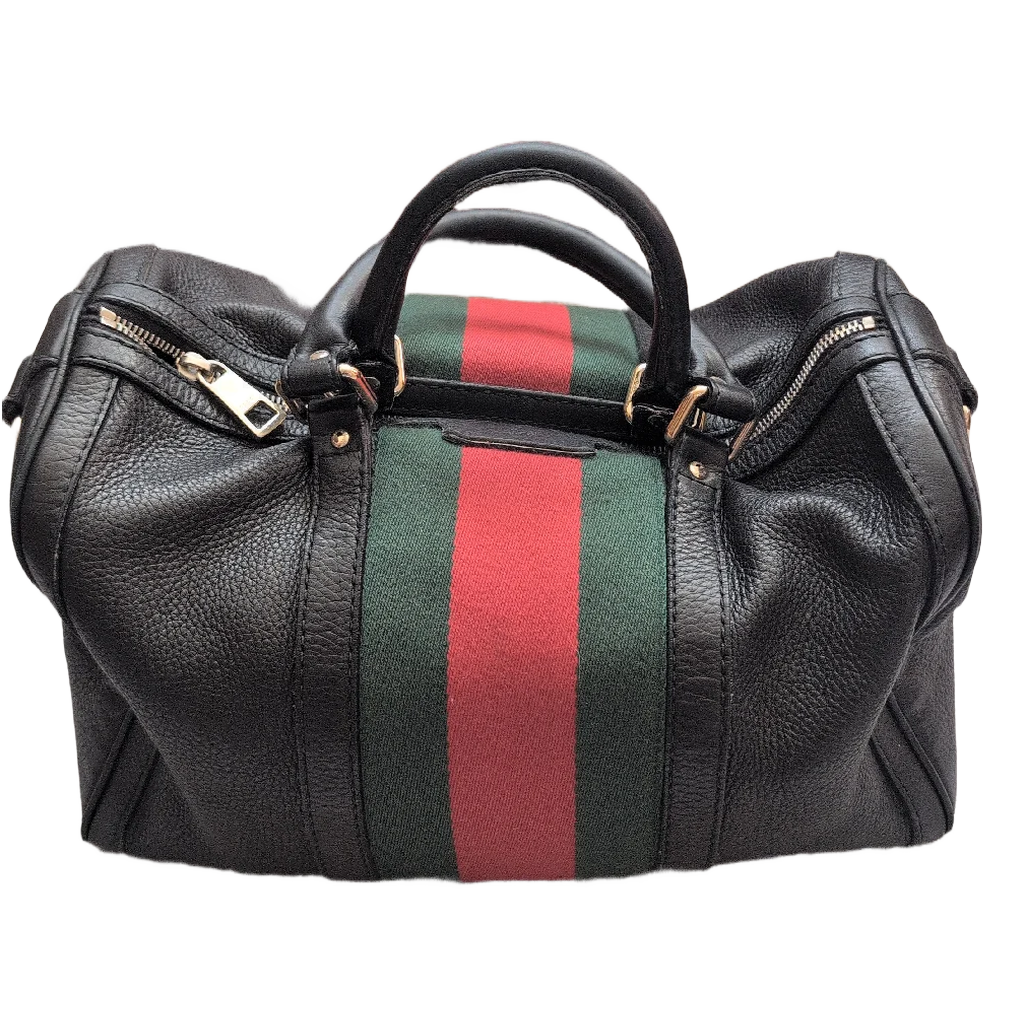Pre-Owned Gucci Black Leather Striped Boston Bag - Authenticated and Available Now