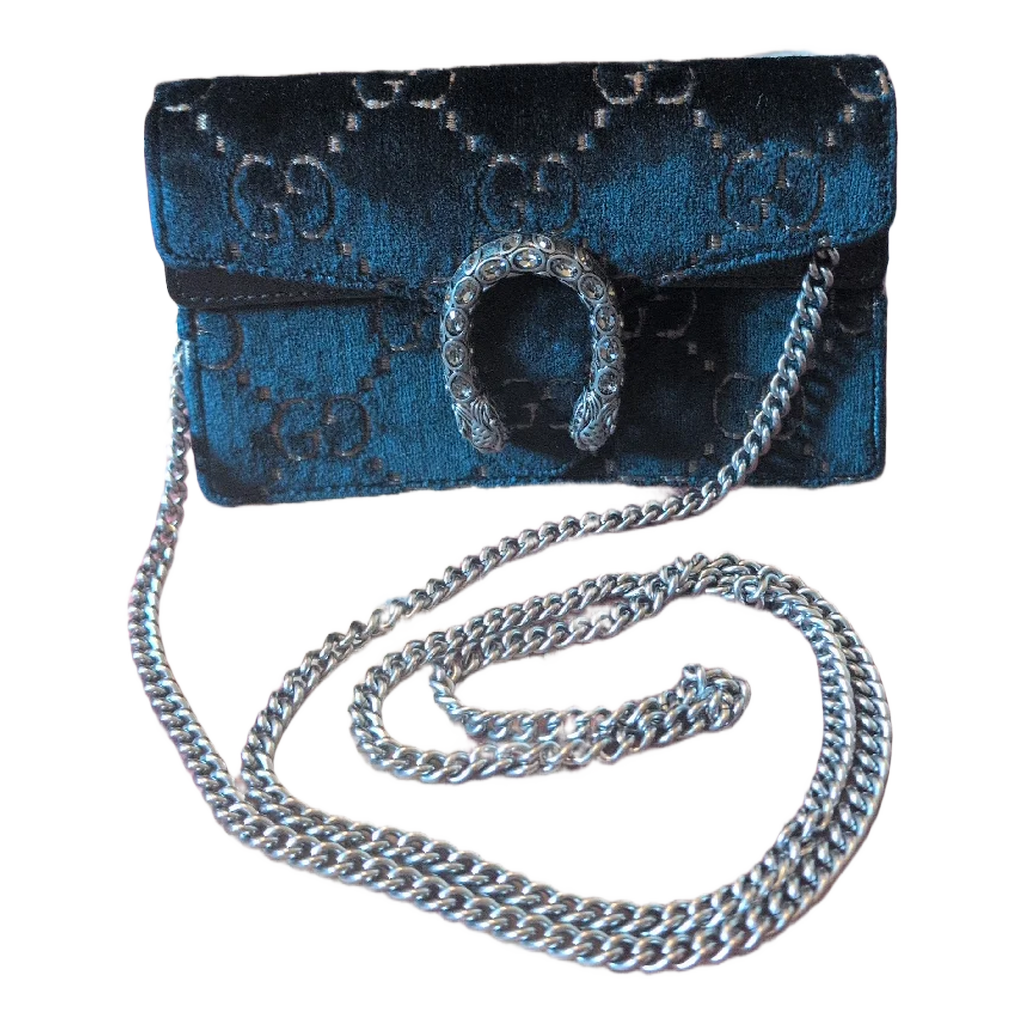 frint view with chain Pre-owned Gucci Dionysus Green Velvet & Black Leather