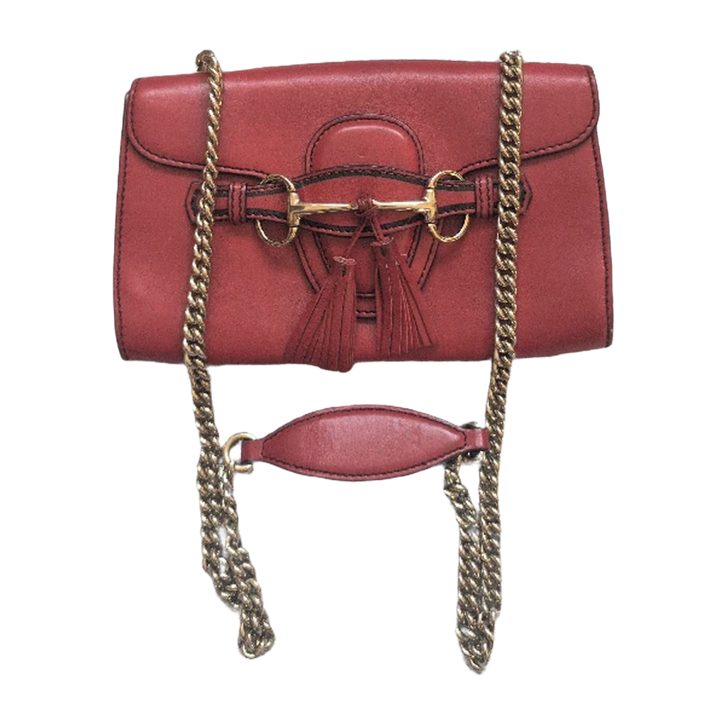 front view of Pre-owned Gucci Red Emily Leather Gold Hardware Handbag Crossbody Bag