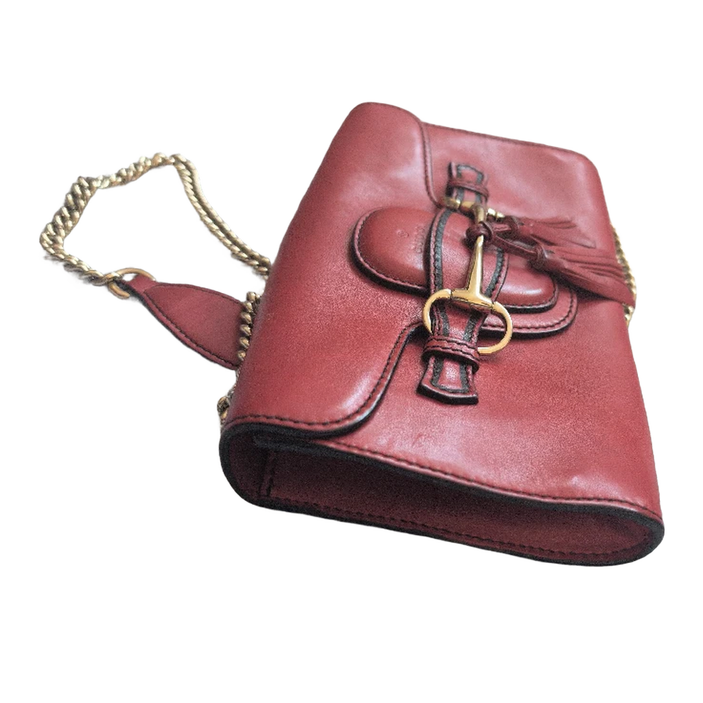 Side view of Pre-owned Gucci Red Emily Leather Gold Hardware Handbag Crossbody Bag