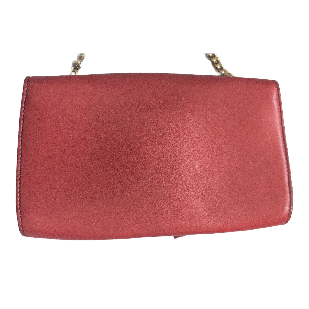 back of Pre-owned Gucci Red Emily Leather Gold Hardware Handbag Crossbody Bag