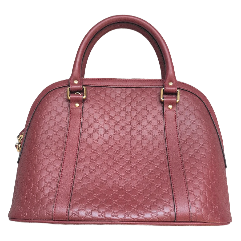 BACK OF Pre-Owned Gucci GG Medium Red Top Handle Bag Guccissima