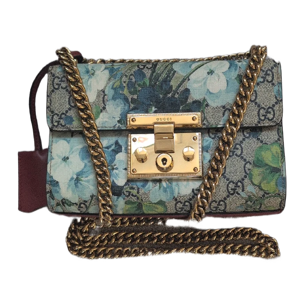 Pre-owned Gucci Bloom GG Padlock Bag in Blue and Grey FRONT OF BAG