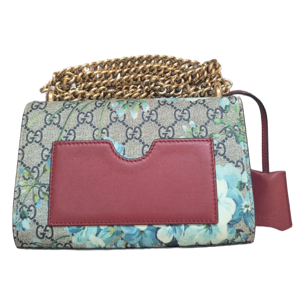 Pre-owned Gucci Bloom GG Padlock Bag in Blue and Grey back of bag