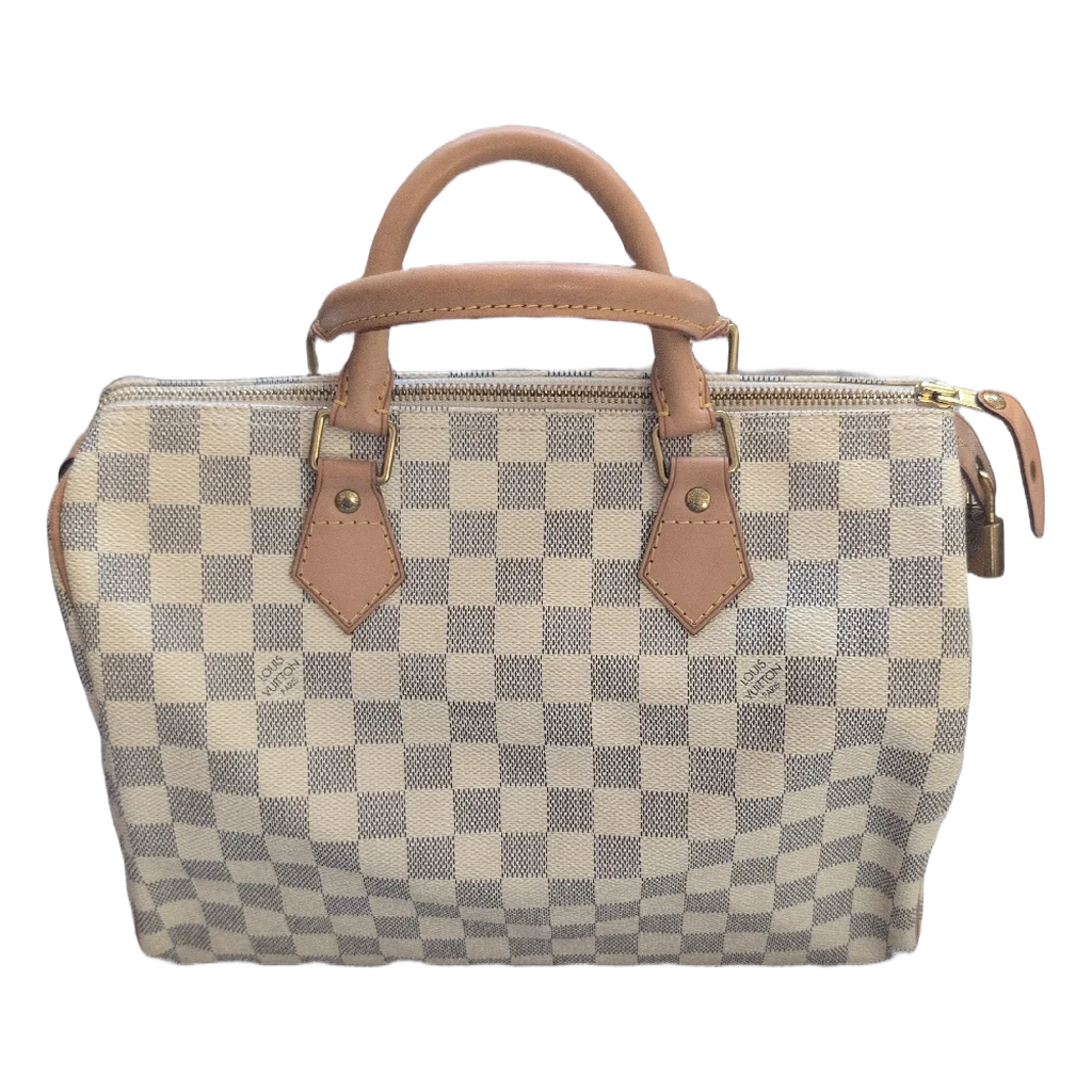 front view of Pre-owned Louis Vuitton Speedy 30 Damier Azur Canvas Hand Bag