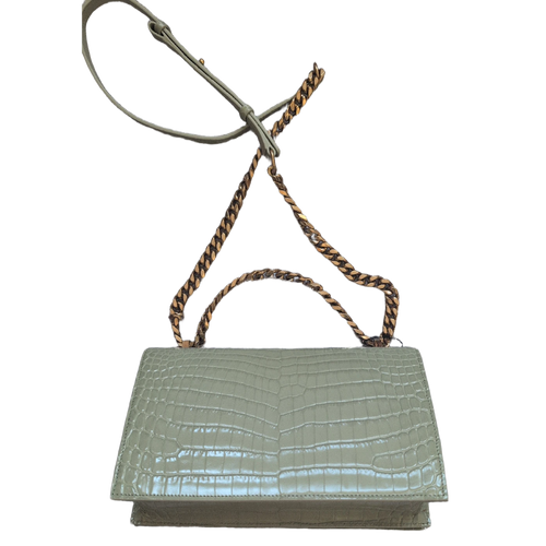 back of the Pre-Owned Alexander McQueen Skull Jewelled  Croc-Embossed Chain Shoulder Bag