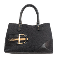 close up of front of Pre-Owned Gucci Horsebit Black Tote
