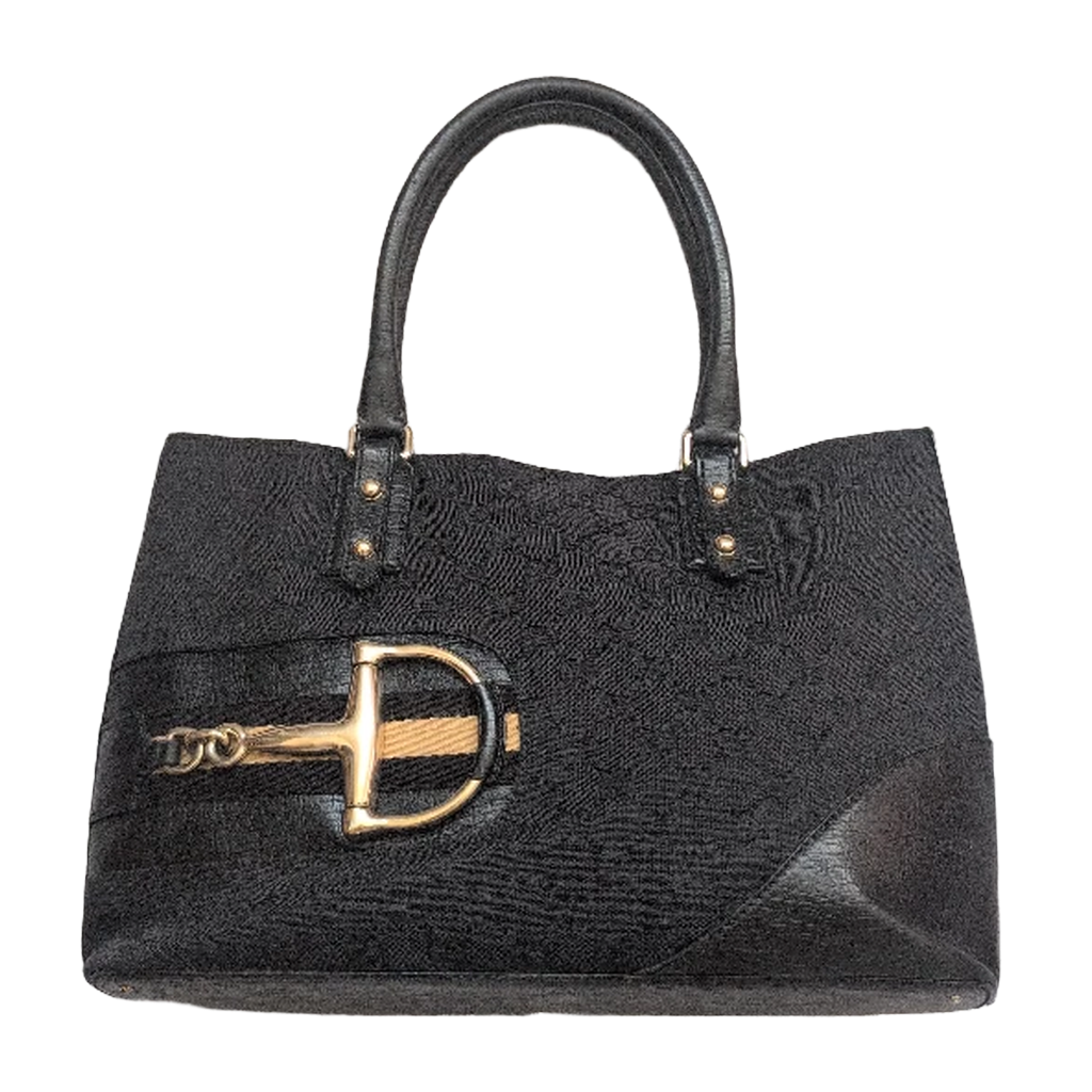 close up of front of Pre-Owned Gucci Horsebit Black Tote
