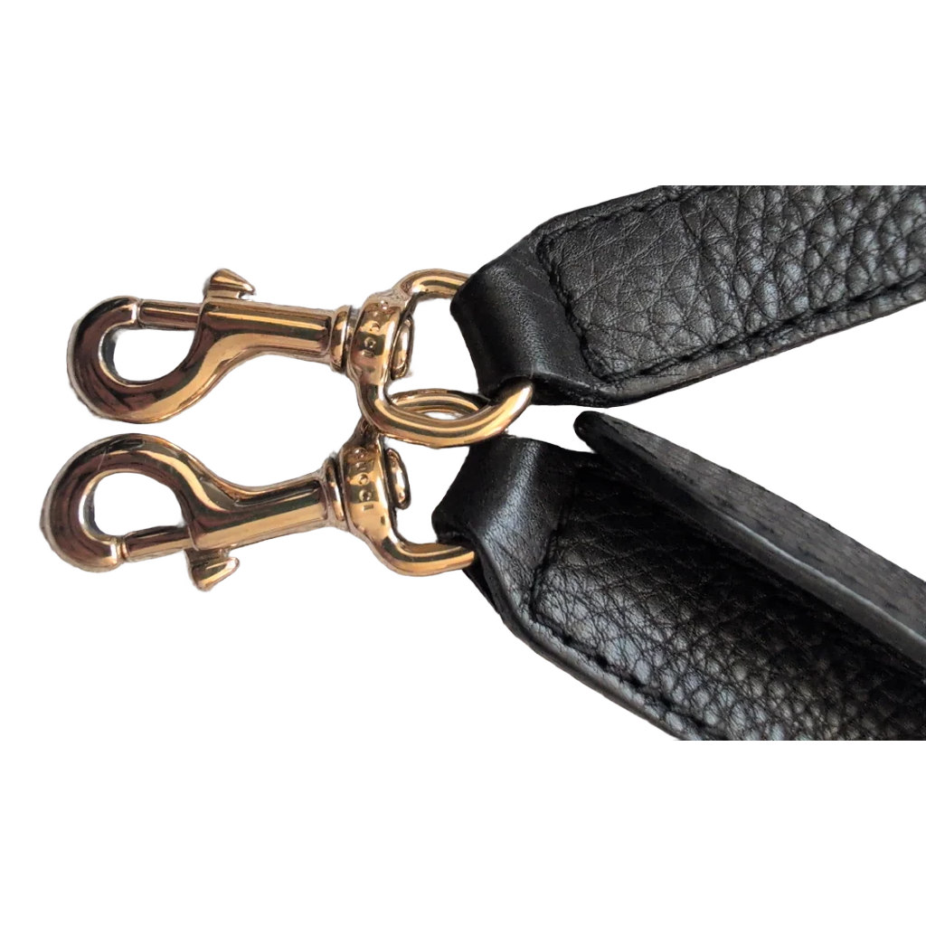 straps of Pre-Owned Gucci Black Leather Striped Boston Bag with Strap