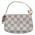 front view of Pre-owned Louis Vuitton Mini Pochette Damier AZUR Canvas
