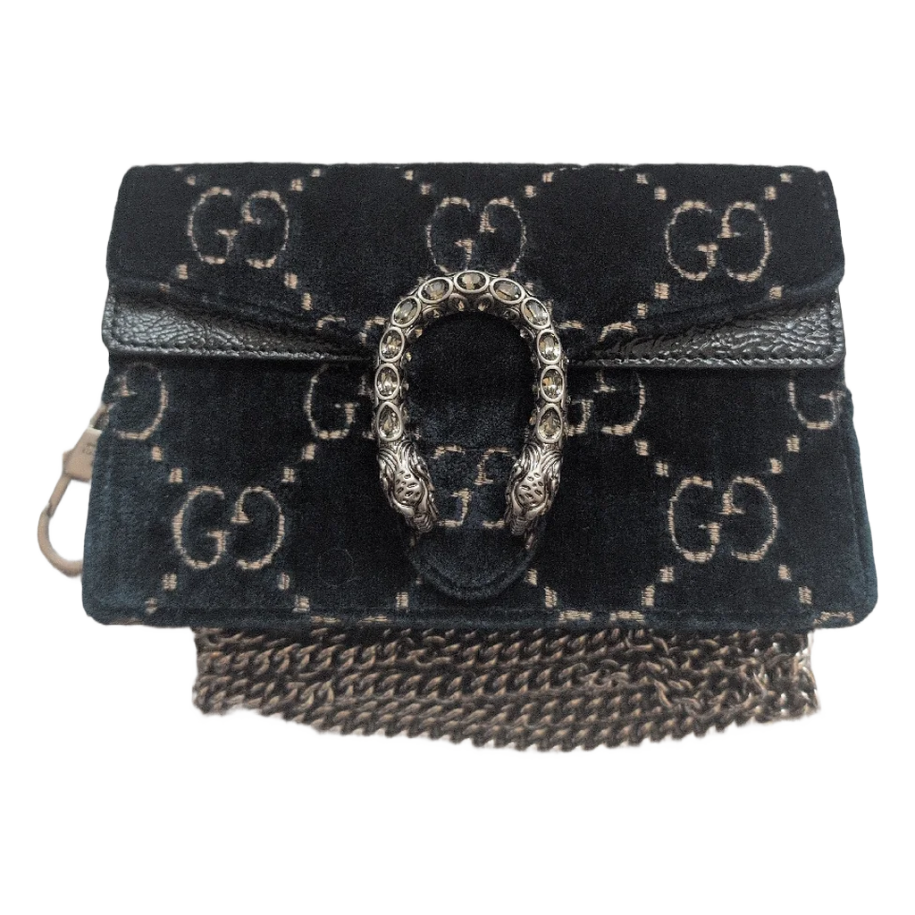front view of Pre-owned Gucci Dionysus Green Velvet & Black Leather