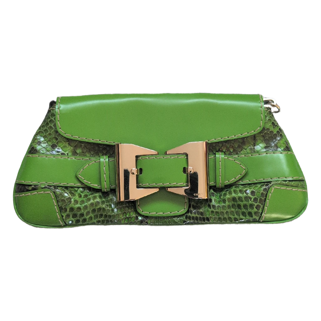 front without strap Pre-owned Gucci Green & Black Clutch Snake Print