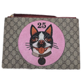 front view of Pre-Owned Gucci GG Supreme Dog Bosco Applique Pouch Clutch Bag in Canvas
