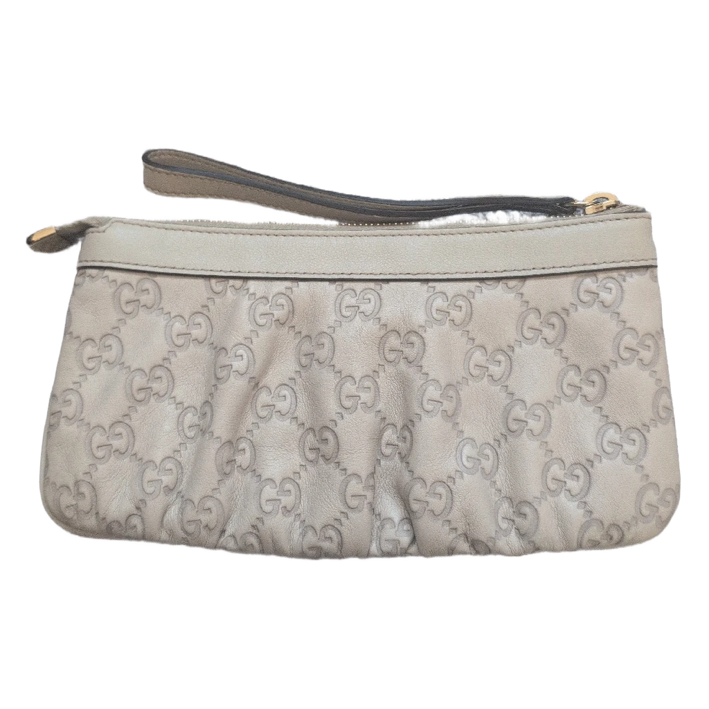 back of Pre-Owned Gucci Beige Leather Pouch Clutch