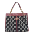 front view of Pre-owned Gucci Rajah Beige Interior Tote Large Black/Red/White GG Tweed