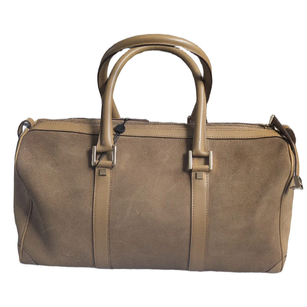 back view of Pre-Owned Gucci Mustard Brown Suede Boston Bag 