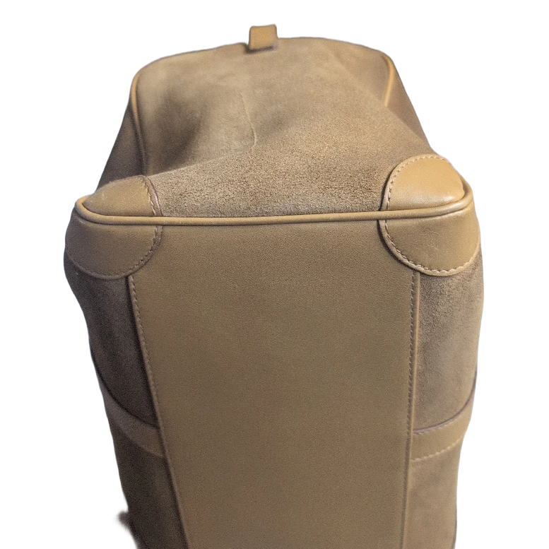 showing corners of Pre-Owned Gucci Mustard Brown Suede Boston Bag 