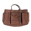 front of Pre-Owned Gucci Interlocking GG Plaid Brown Multi Canvas Leather Tote