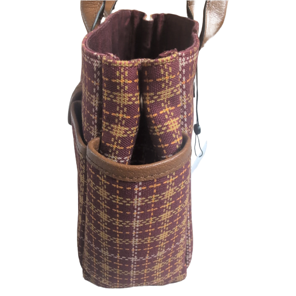 other side view Pre-Owned Gucci Interlocking GG Plaid Brown Multi Canvas Leather Tote