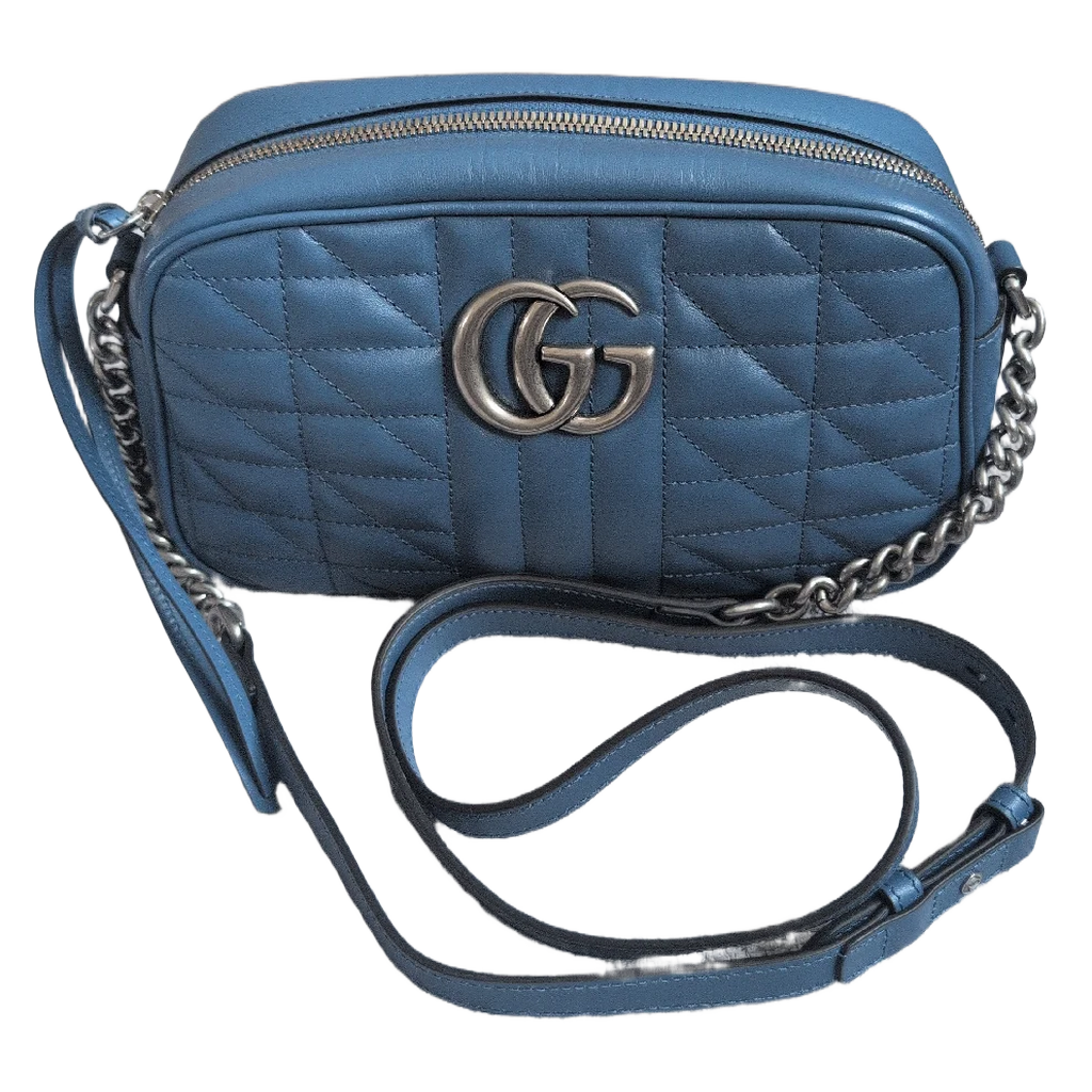 fdont with strap Pre-Owned Gucci GG Marmont Blue Leather Camera Bag