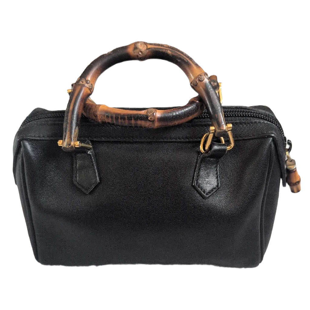 back view if GUCCI Bamboo Mini Black Leather Bamboo Shoulder Bag 