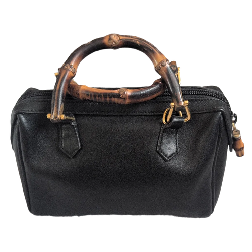back view if GUCCI Bamboo Mini Black Leather Bamboo Shoulder Bag 
