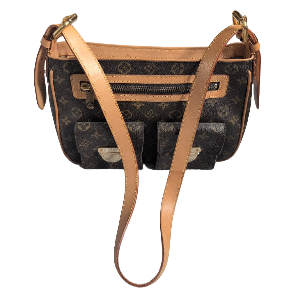 showing front view with strap Pre-Owned Louis Vuitton Hudson GM Monogram
