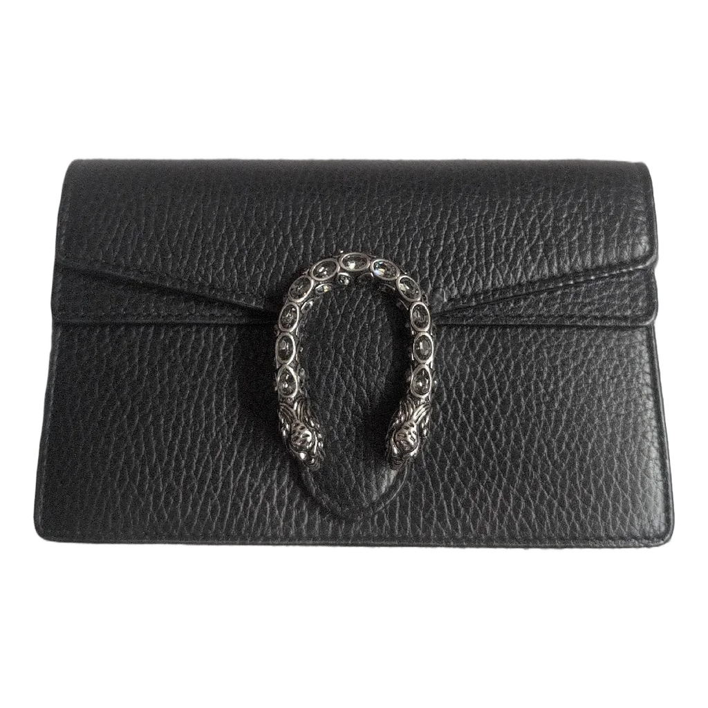 front of Pre-Owned Gucci Dionysus Black Pebbled Leather Mini Bag