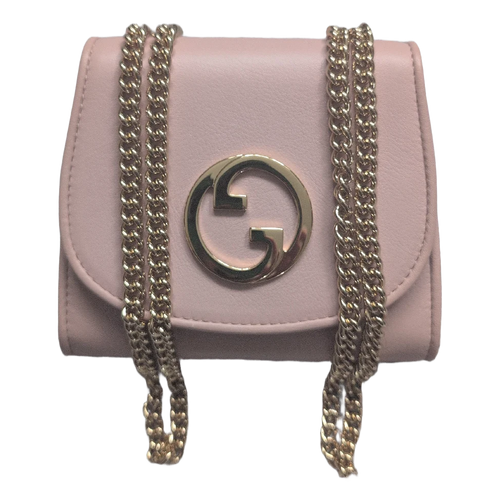 front of Pre-Owned Gucci Blondie Medium Chain Wallet Pink