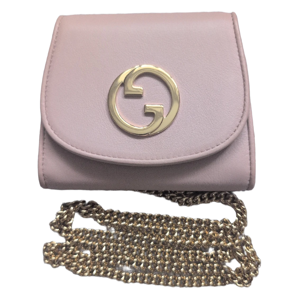 front showing full chain strap Pre-Owned Gucci Blondie Medium Chain Wallet Pink