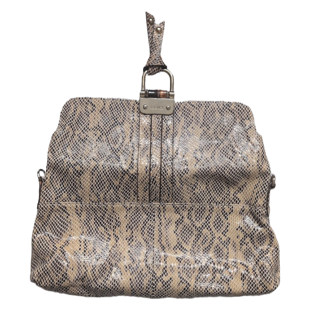 flat back view Pre-Owned Gucci Python & Leather Croisette Bamboo Clutch Bag