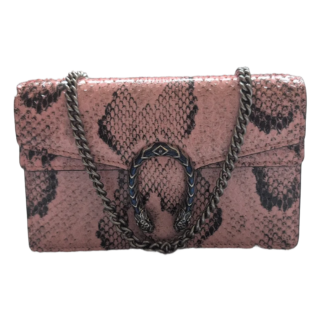 front of Pre-Owned Gucci Dionysus Python Mini Pink Bag