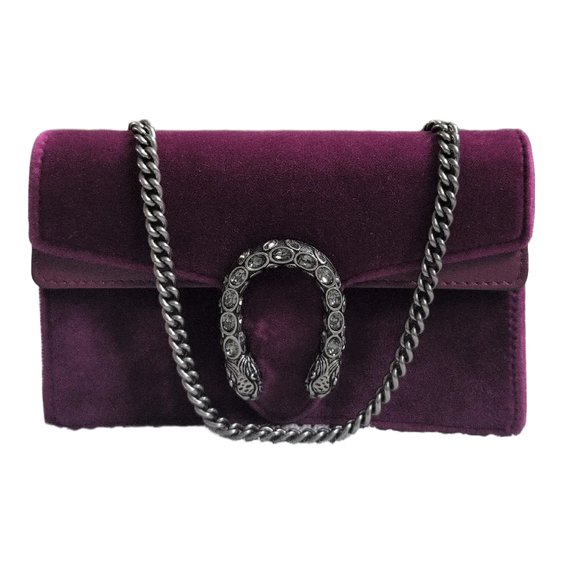 Pre-Owned Gucci Dionysus Mini Purple Velvet Crossbody Bag | Inked Pre-Owned Gucci Dionysus Mini Purple Velvet Crossbody Bag | Inked