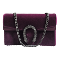 front of Pre-Owned Gucci Dionysus Mini Purple Velvet Leather Crossbody Shoulder Bag