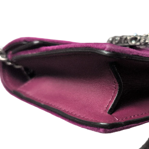 corners of Pre-Owned Gucci Dionysus Mini Purple Velvet Leather Crossbody Shoulder Bag