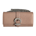 front view of Pre-Owned Jimmy Choo Cheri Continental Encrusted Powder Pink Wallet On Chain