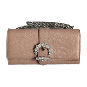 Pre-Owned Jimmy Choo Cheri Continental Encrusted Powder Pink Wallet On Chain