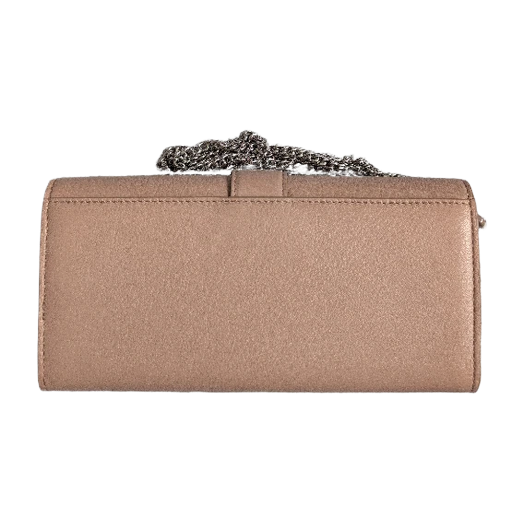 back view of Pre-Owned Jimmy Choo Cheri Continental Encrusted Powder Pink Wallet On Chain