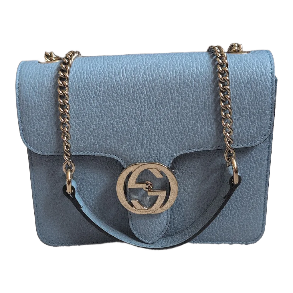front view of Pre-Owned Blue Gucci GG Interlocking Cross Body Bag