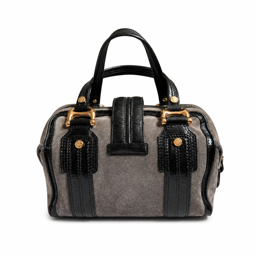 back of Pre-Owned Gucci Grey Suede Aviatrix Boston Bag