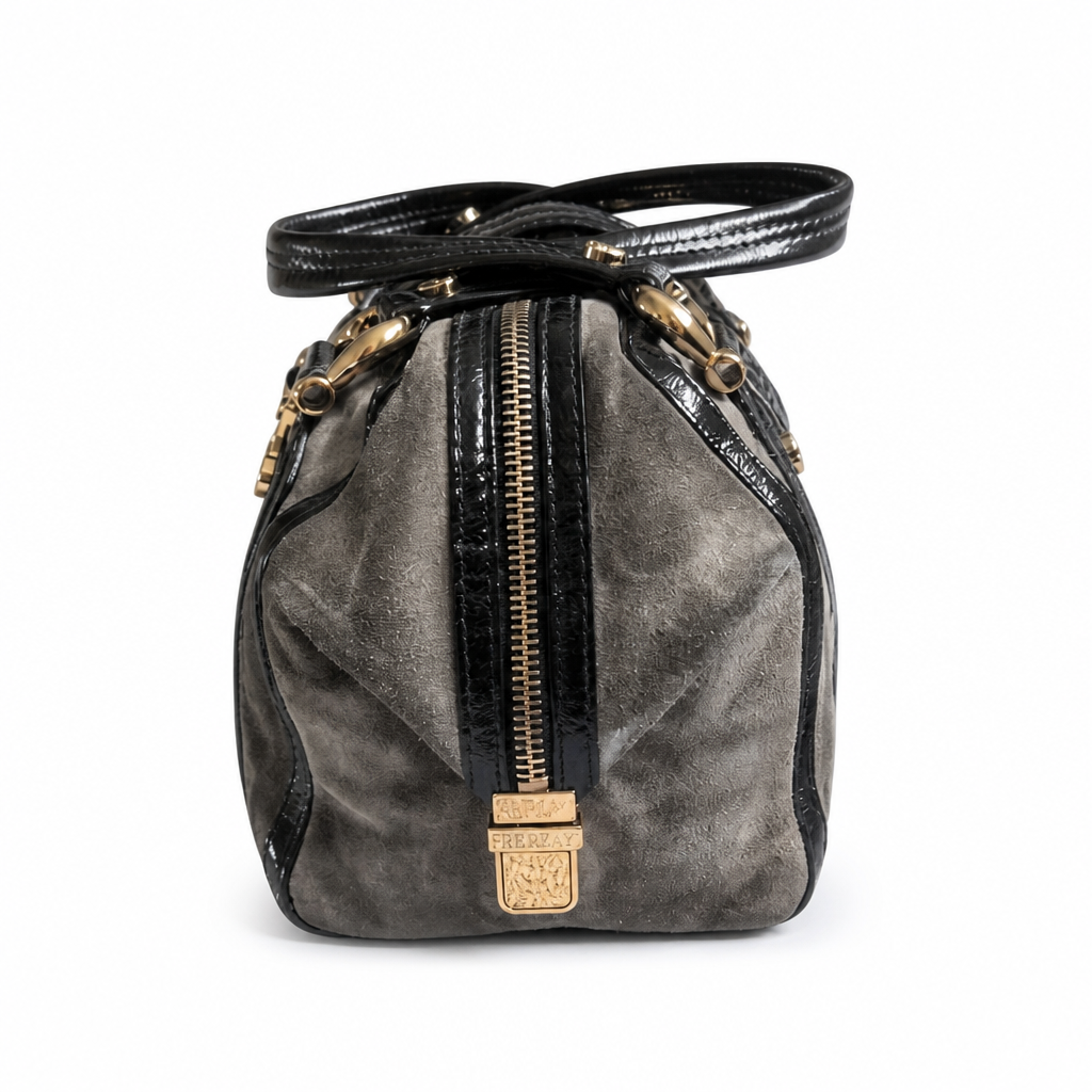 other side Pre-Owned Gucci Grey Suede Aviatrix Boston Bag