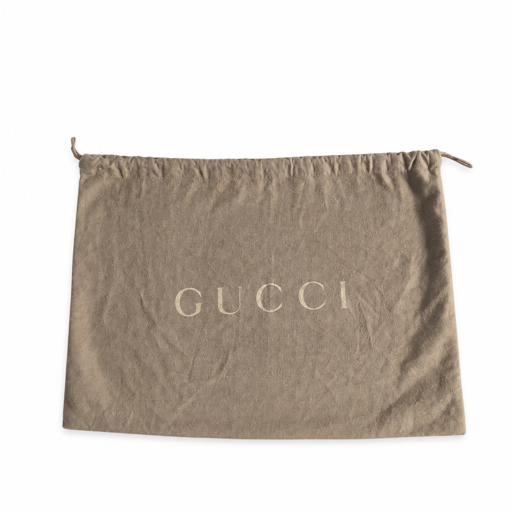 Beige Gucci drawstring pouch on a white background for the gucci aviatrix