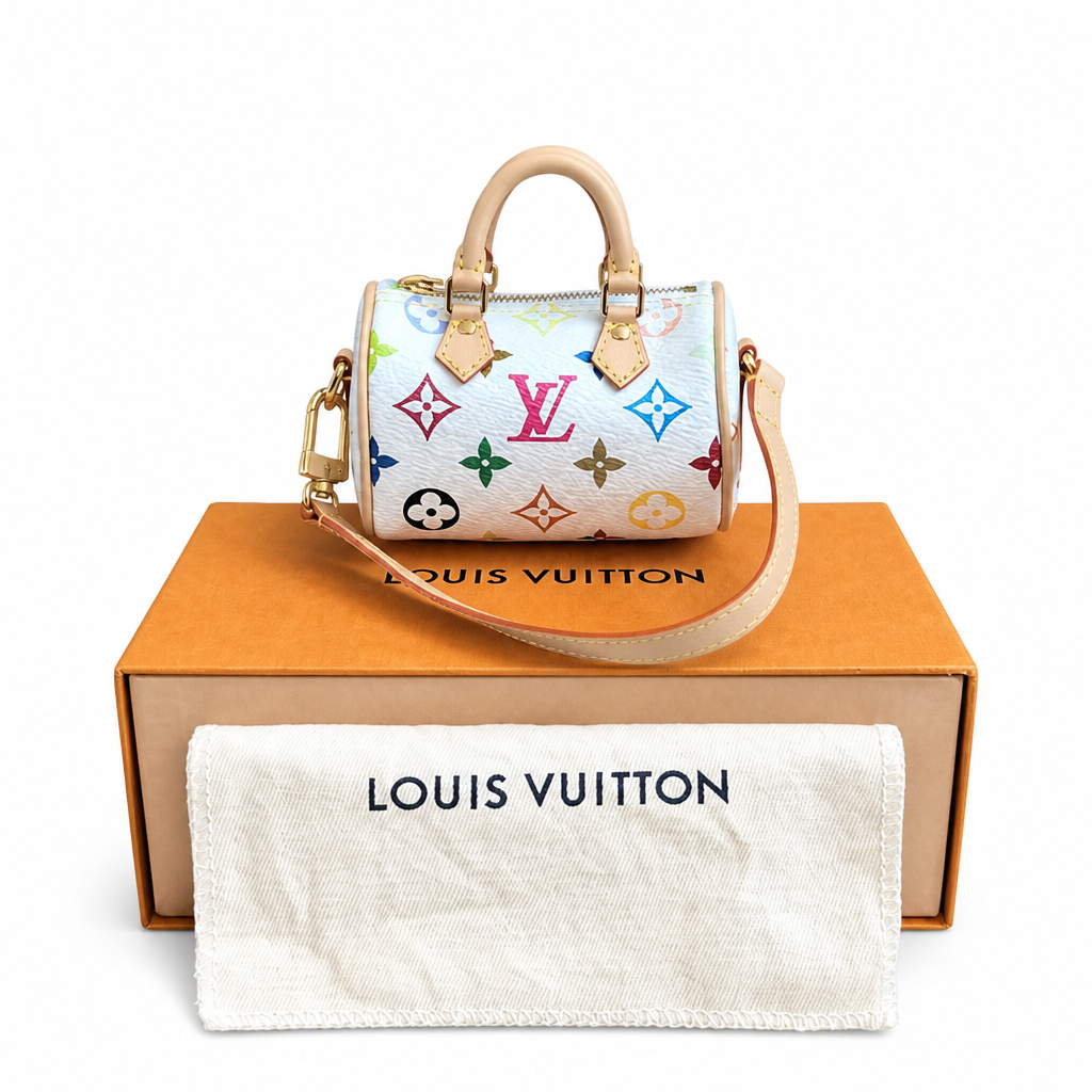 full set pic Louis Vuitton x Takashi Murakami White Multicolore Micro Speedy Bag Charm