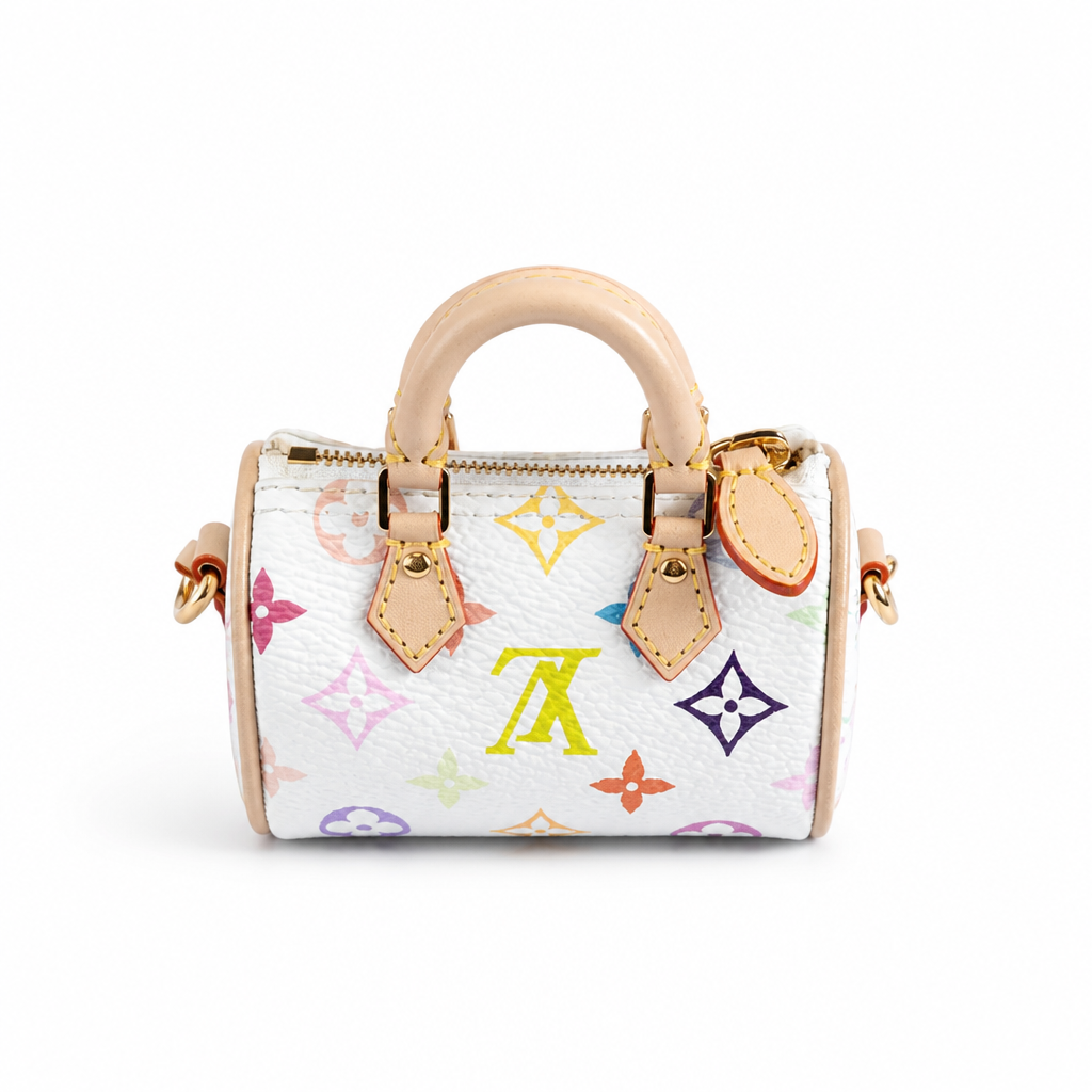 front view Louis Vuitton x Takashi Murakami White Multicolore Micro Speedy Bag Charm