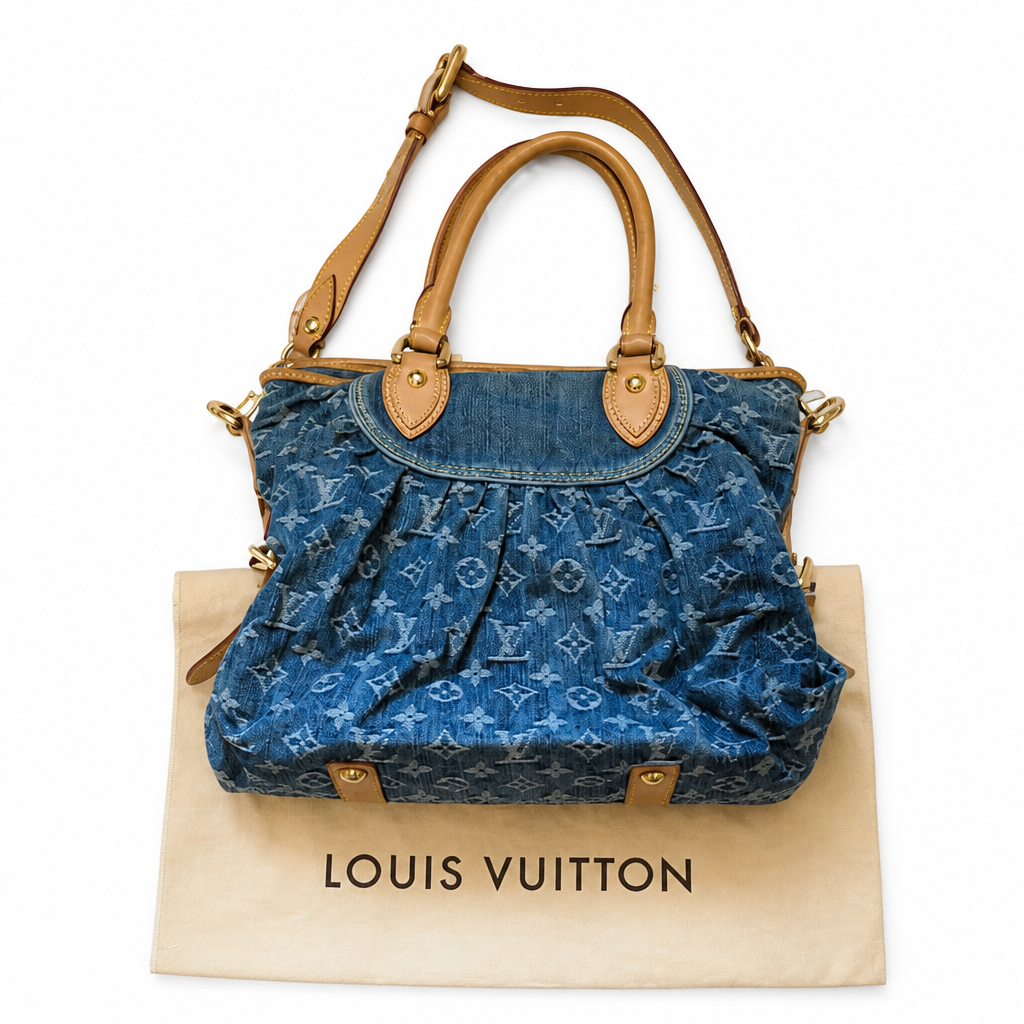 front Louis Vuitton Neo Cabby MM Monogram Denim Blue Shoulder Bag