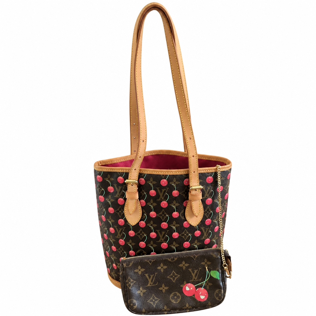 full image Pre-Owned Louis Vuitton x Takashi Murakami Cerises Bucket  with Pochette – Limited Edition