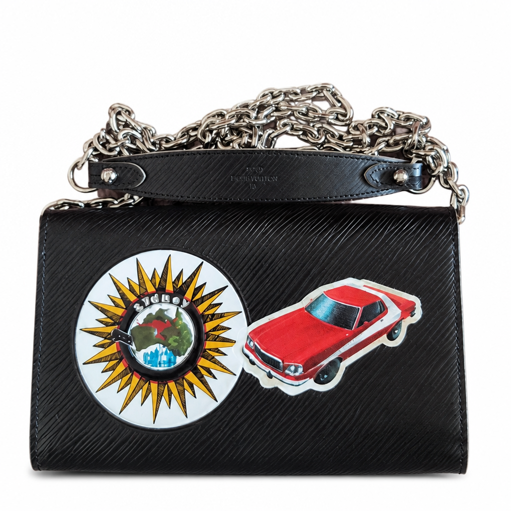 back Pre-Owned Louis Vuitton Twist Wallet on Chain (WOC) – Epi Leather – Limited Edition Stickers world tour– Full Set
