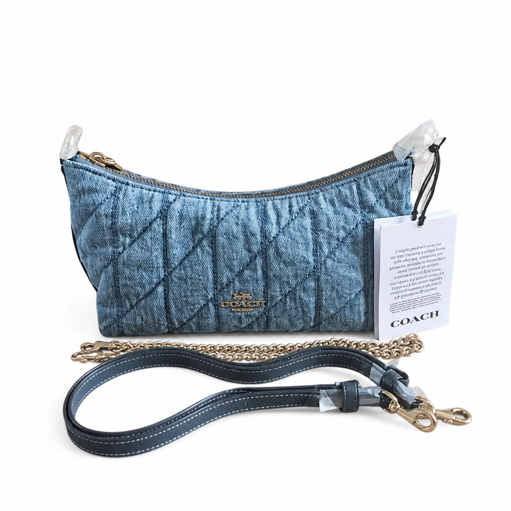 front view Pre-Owned Coach Quilted Denim Convertible Shoulder Bag 